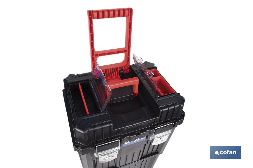 Compact tool box trolley with 2 drawers | Double handle and wheels | Size: 45 x 36 x 64cm - Cofan