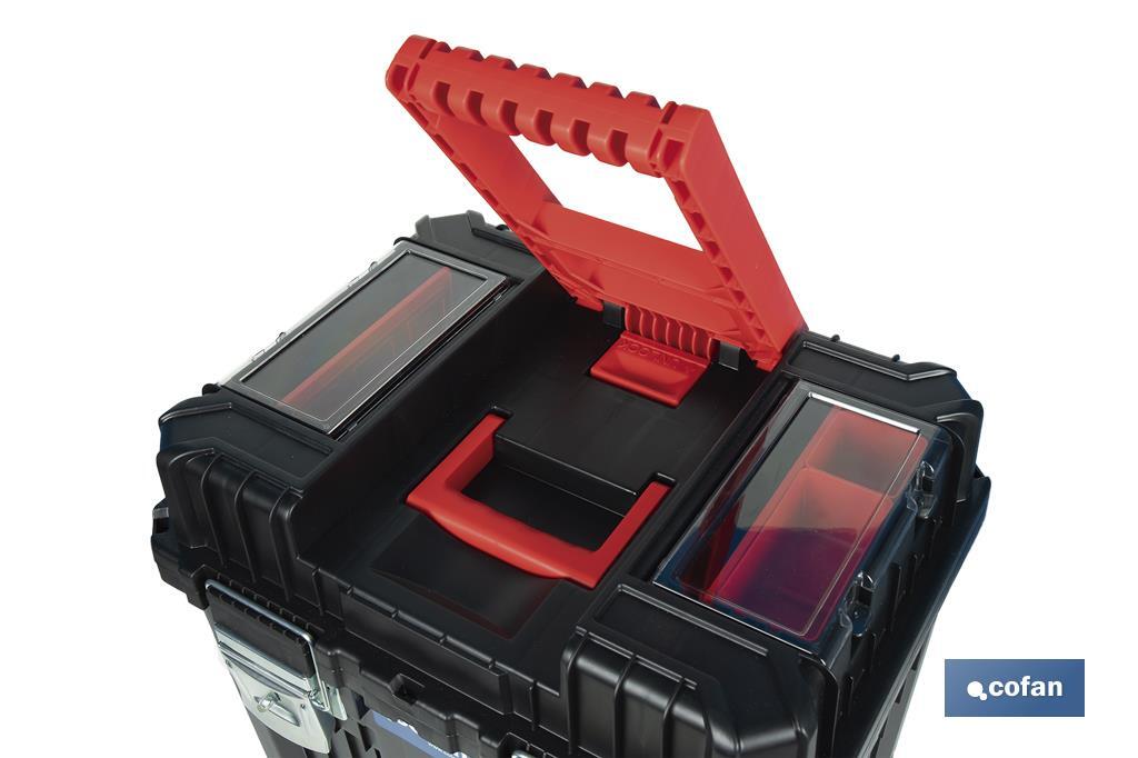 Compact tool box trolley with 2 drawers | Double handle and wheels | Size: 45 x 36 x 64cm - Cofan