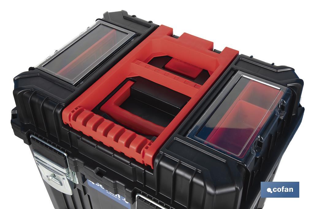 Compact tool box trolley with 2 drawers | Double handle and wheels | Size: 45 x 36 x 64cm - Cofan