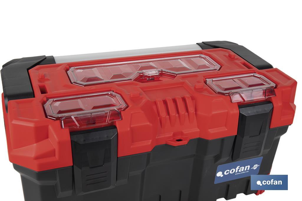 Boîte à outils avec 3 organisateurs et une longe poignée en aluminium | Deux dimensions différentes - Cofan