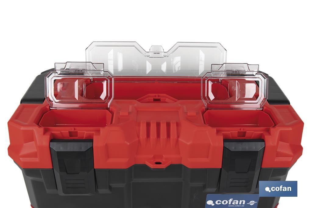 Boîte à outils avec 3 organisateurs et une longe poignée en aluminium | Deux dimensions différentes - Cofan