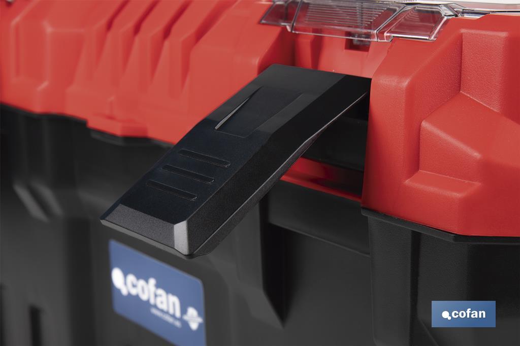 Boîte à outils avec 3 organisateurs et une longe poignée en aluminium | Deux dimensions différentes - Cofan