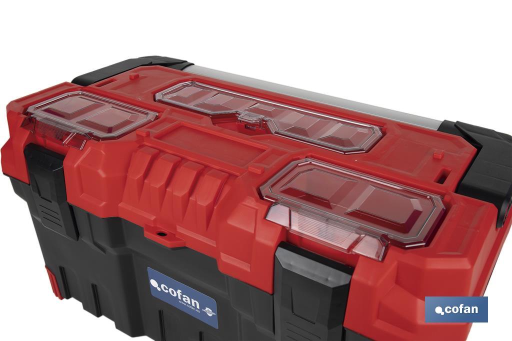 Boîte à outils avec 3 organisateurs et une longe poignée en aluminium | Deux dimensions différentes - Cofan