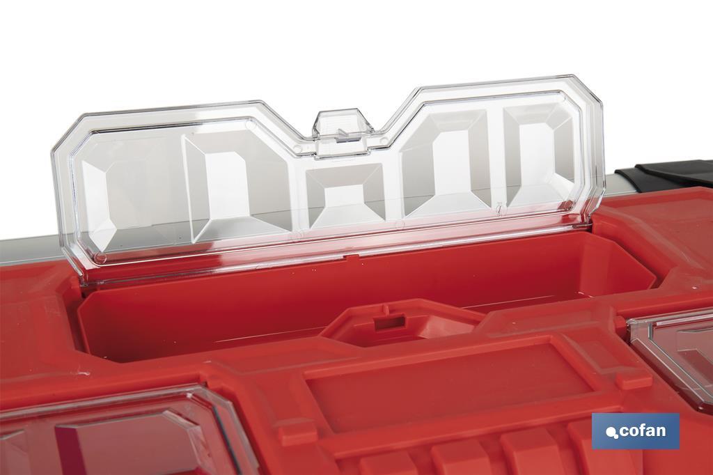 Boîte à outils avec 3 organisateurs et une longe poignée en aluminium | Deux dimensions différentes - Cofan