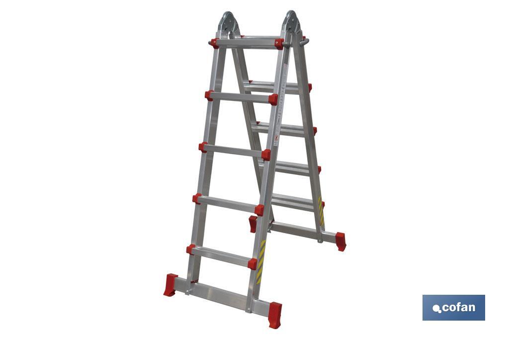 Scala multi-posizione di alluminio | 4 staggi x 4 gradini e 4 staggi per 5 gradini | Normativa EN 131e 150 chili - Cofan