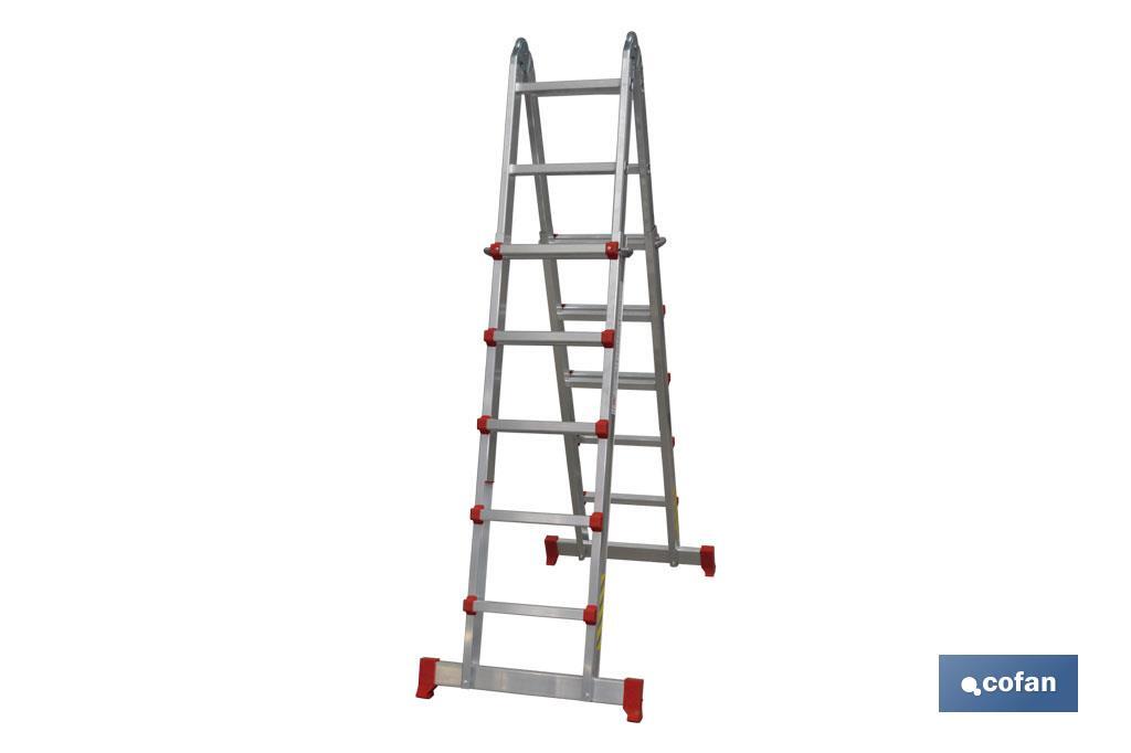 Multi-position aluminium ladder | Available in 4 x 4 and 4 x 5 rungs | Complies with EN 131 and 150 kilograms - Cofan