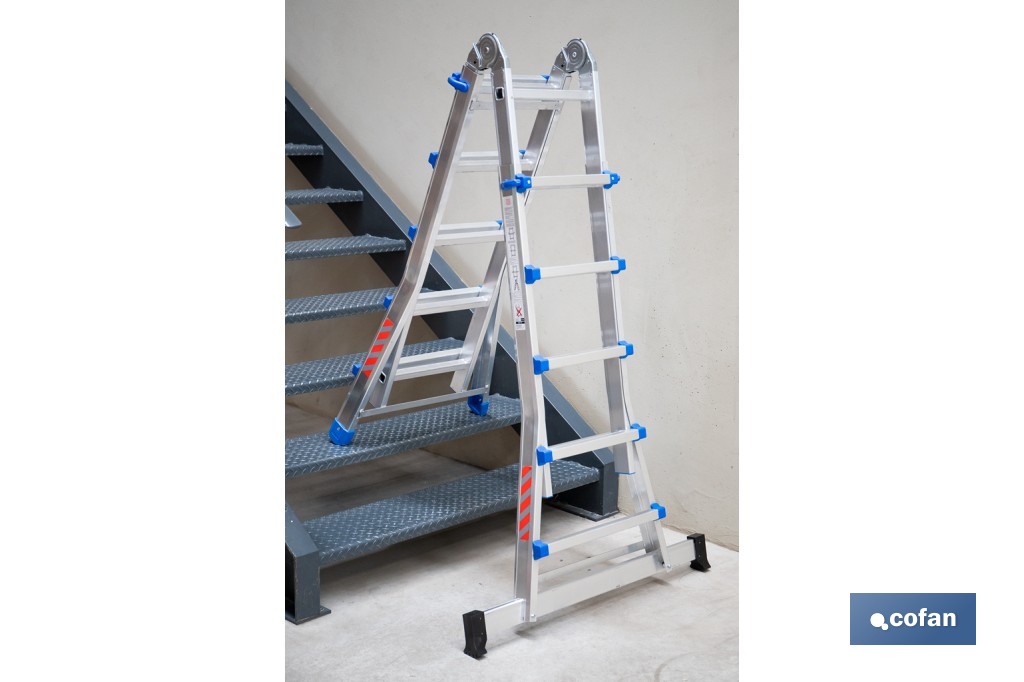 Escada Plus Multifunções fabricada em Alumínio | Com diferentes medidas e degraus | Norma EN 131 e 150 kg. - Cofan