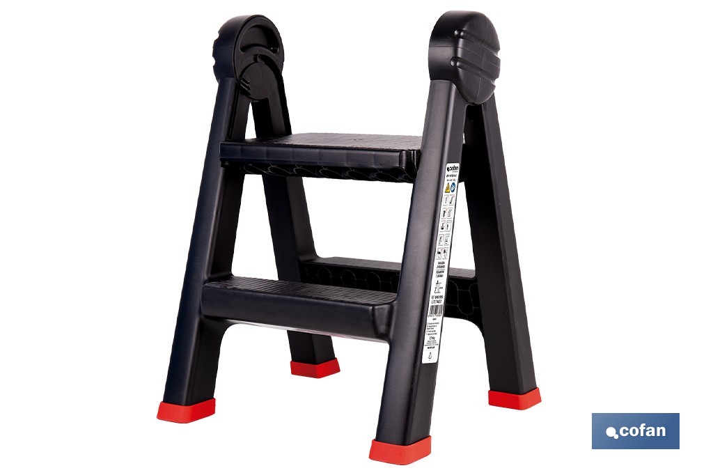 Escalera plegable de 2 peldaños | Superficie antideslizante | Compacta y segura | Carga de hasta 150 kg | Material: PP - Cofan