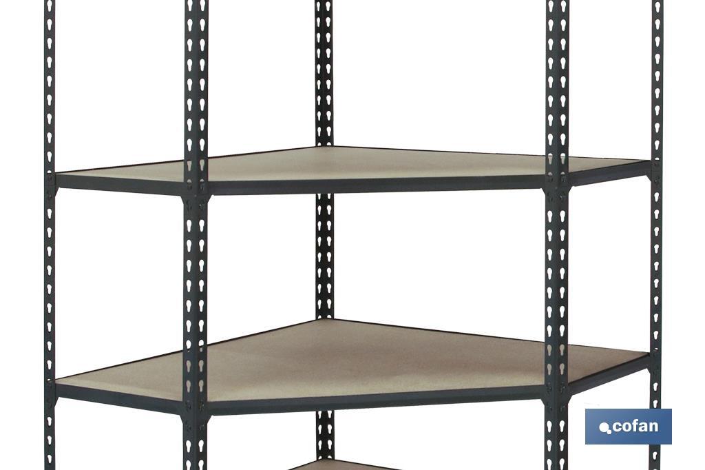 Corner shelving unit | Steel | Anthracite | Available with 5 wooden tiers | Size: 1,800 X 900 X 400MM - Cofan