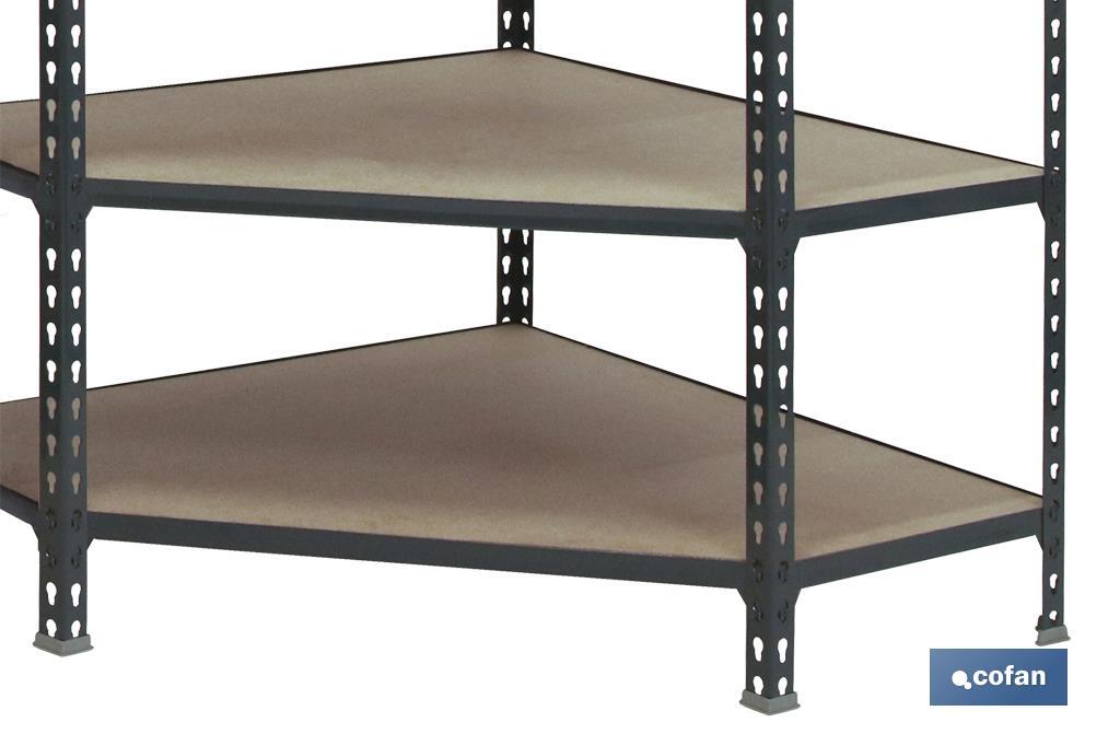 Corner shelving unit | Steel | Anthracite | Available with 5 wooden tiers | Size: 1,800 X 900 X 400MM - Cofan