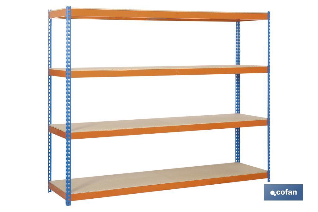 Steel shelving unit | Blue and orange | Available with 4 wooden tiers | Available in different sizes - Cofan