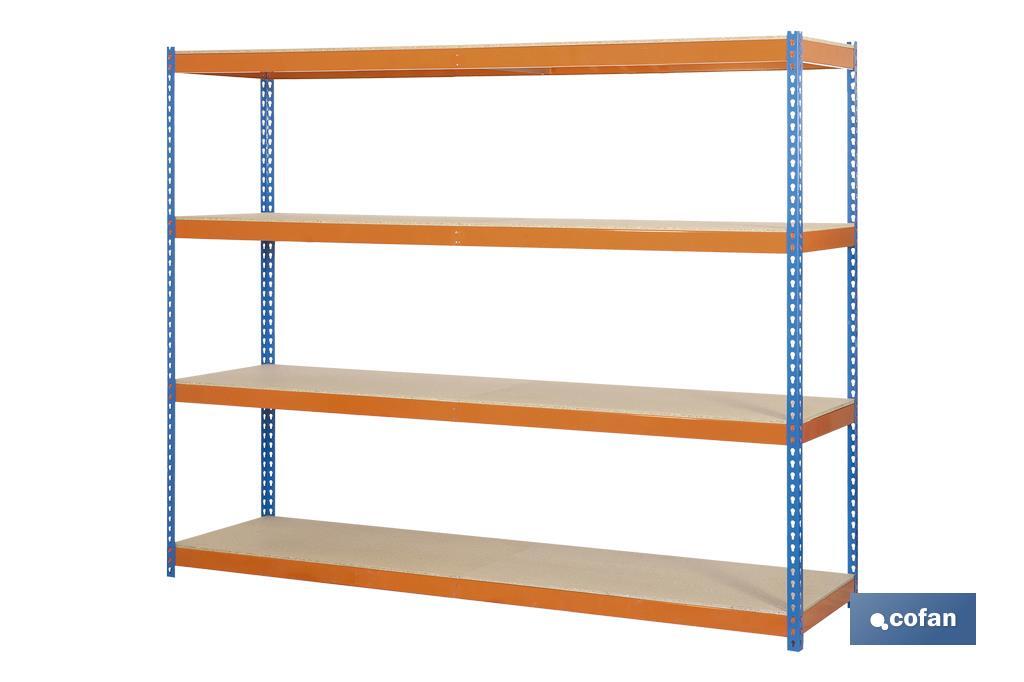 Steel shelving unit | Blue and orange | Available with 4 wooden tiers | Available in different sizes - Cofan