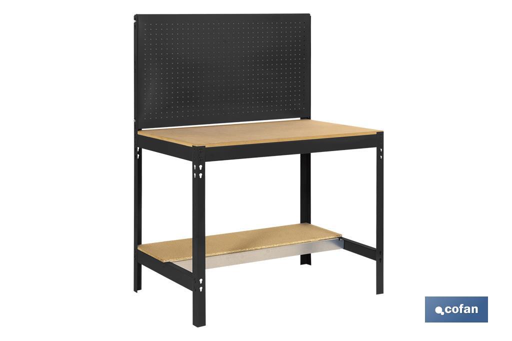 Workbench | With perforated tool panel and 2 wooden shelf boards | Available in anthracite | Size: 1,445 X 910 X 610MM - Cofan