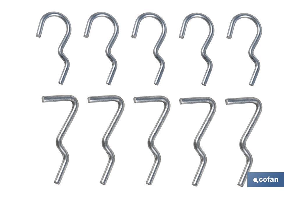 Set da 10 ganci singoli | Ideale per pannello porta-utensili forato | Varie misure | Materiale: acciaio zincato - Cofan