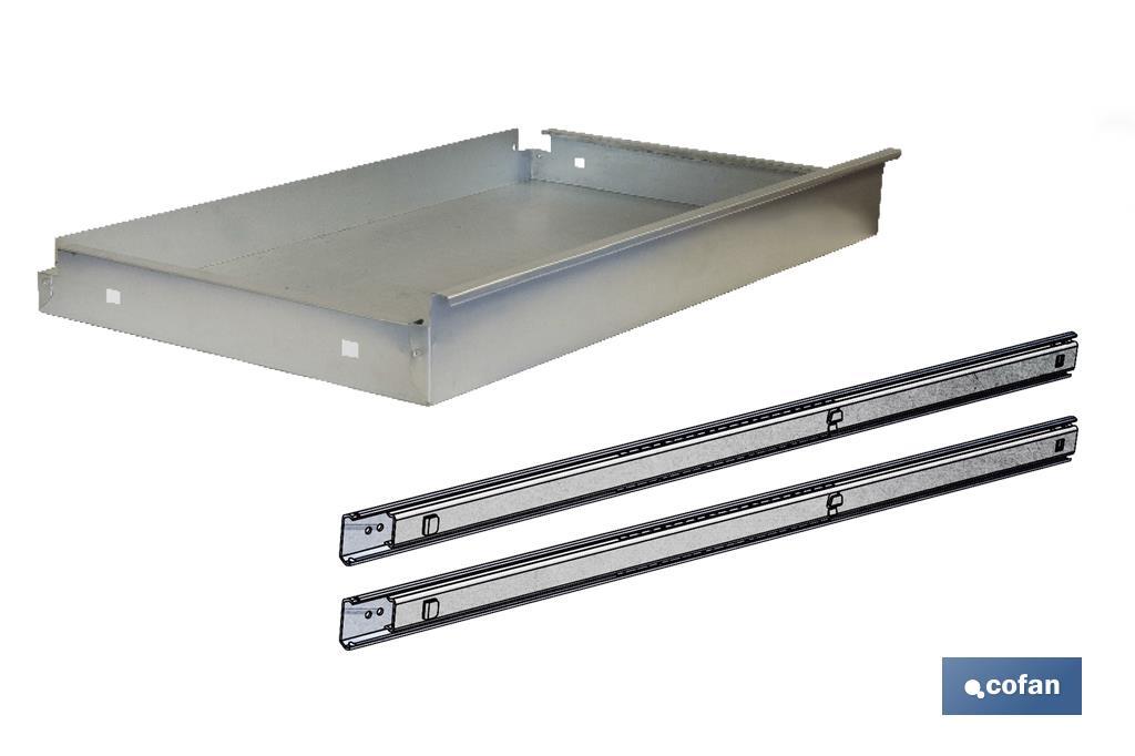 Cassetto in acciaio galvanizzato | Ideale per banchi da lavoro | Include guide telescopiche | Dimensioni: 11 x 107,5 x 59 cm - Cofan