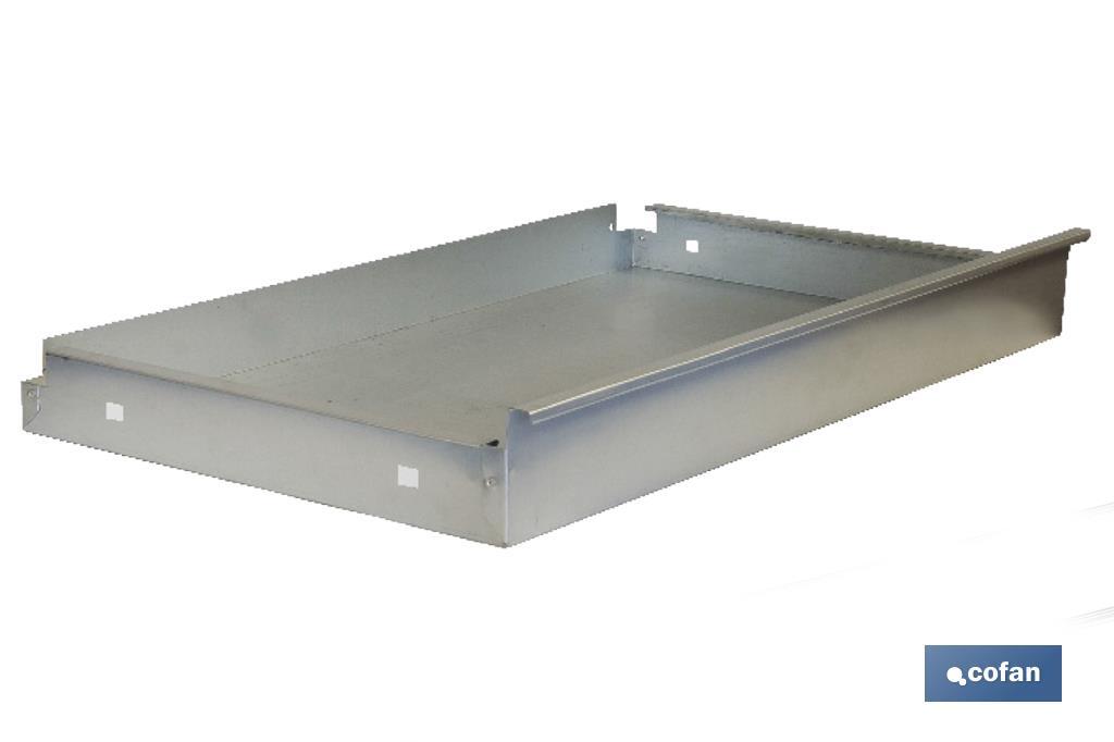 Cajón de acero galvanizado | Adecuado para bancos de trabajo | Incluye guías telescópicas | Medidas: 11 x 107,5 x 59 cm - Cofan