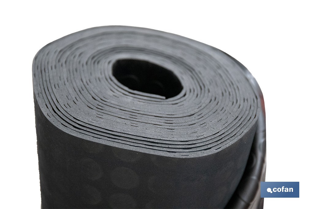 Rollo de suelo de caucho | Diseño de círculos | Antideslizante | 10 m de largo, 3 mm de grosor | Disponible en diferentes anchos - Cofan