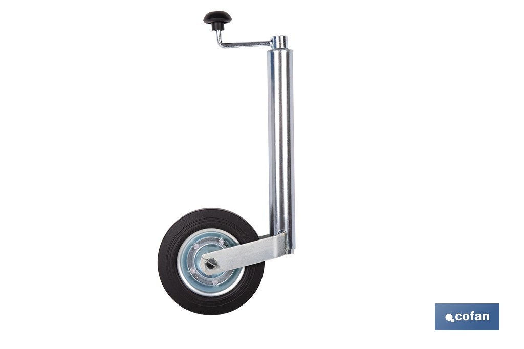 Rueda Jockey de remolque 48 mm | Caucho sólido 200 x 50 mm y acero galvanizado con altura regulable - Cofan