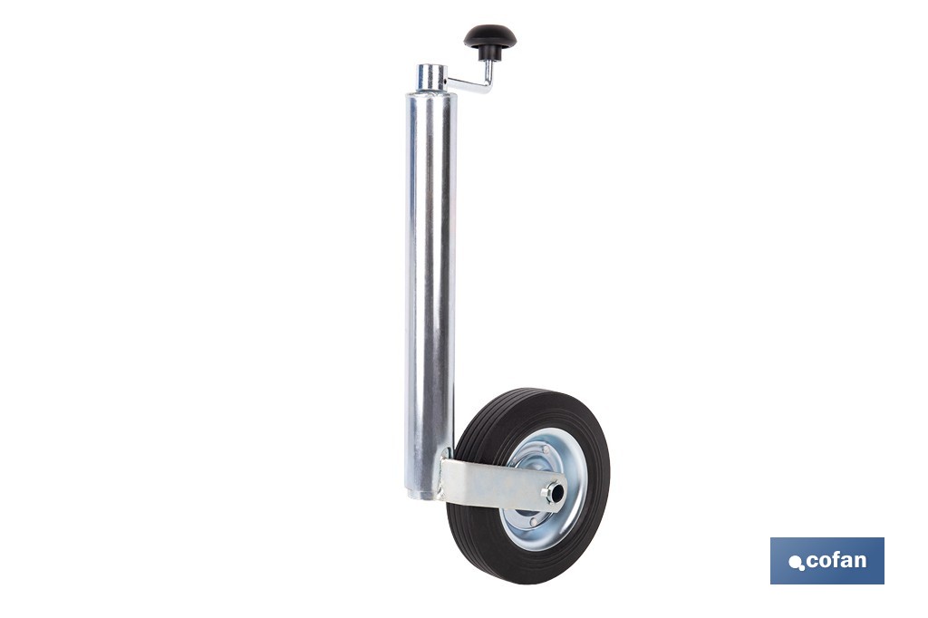Rueda Jockey de remolque 48 mm | Caucho sólido 200 x 50 mm y acero galvanizado con altura regulable - Cofan