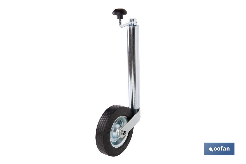 Rueda Jockey de remolque 48 mm | Caucho sólido 200 x 50 mm y acero galvanizado con altura regulable - Cofan