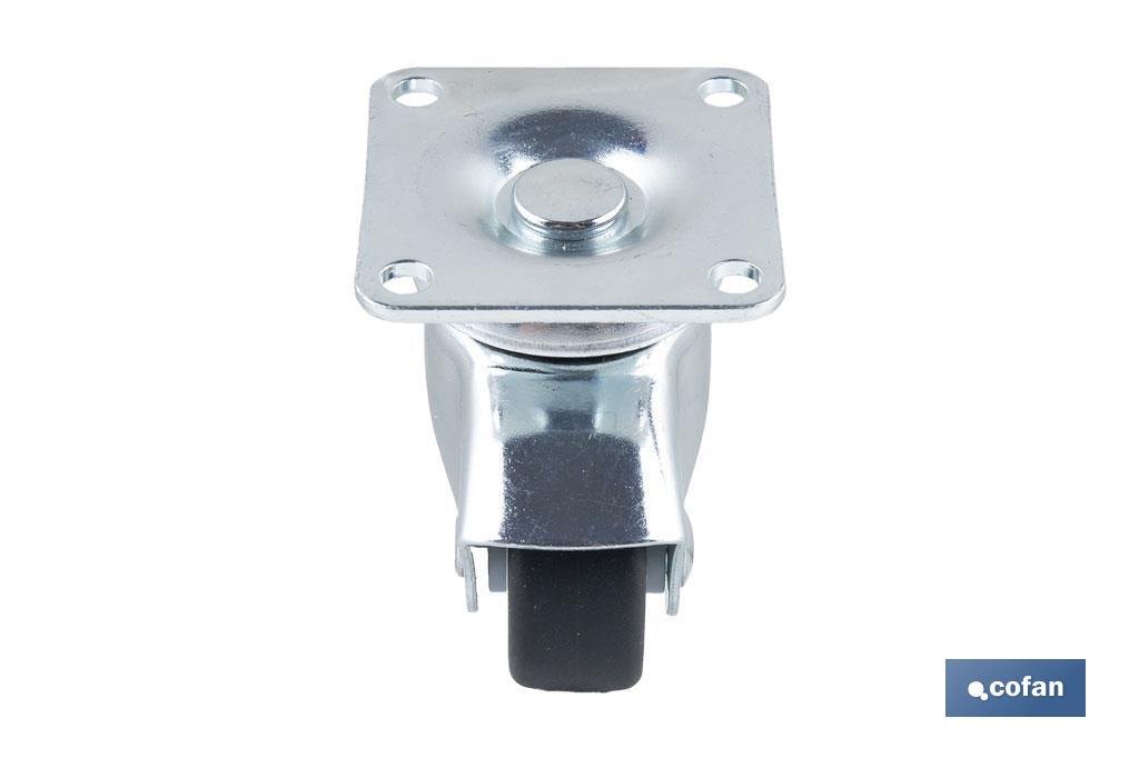 Rueda de goma gris con placa giratoria | Diámetros desde 30 mm hasta 40 mm | Para pesos desde 25 kg hasta 32 kg - Cofan