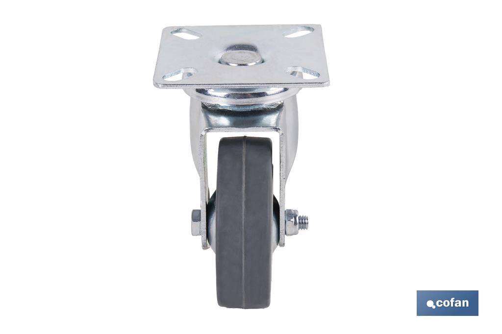 Roulette en caoutchouc gris avec plaque tournante | Diamètres de 30 à 75 mm | Pour des poids de 25 kg jusqu'à 45 kg - Cofan