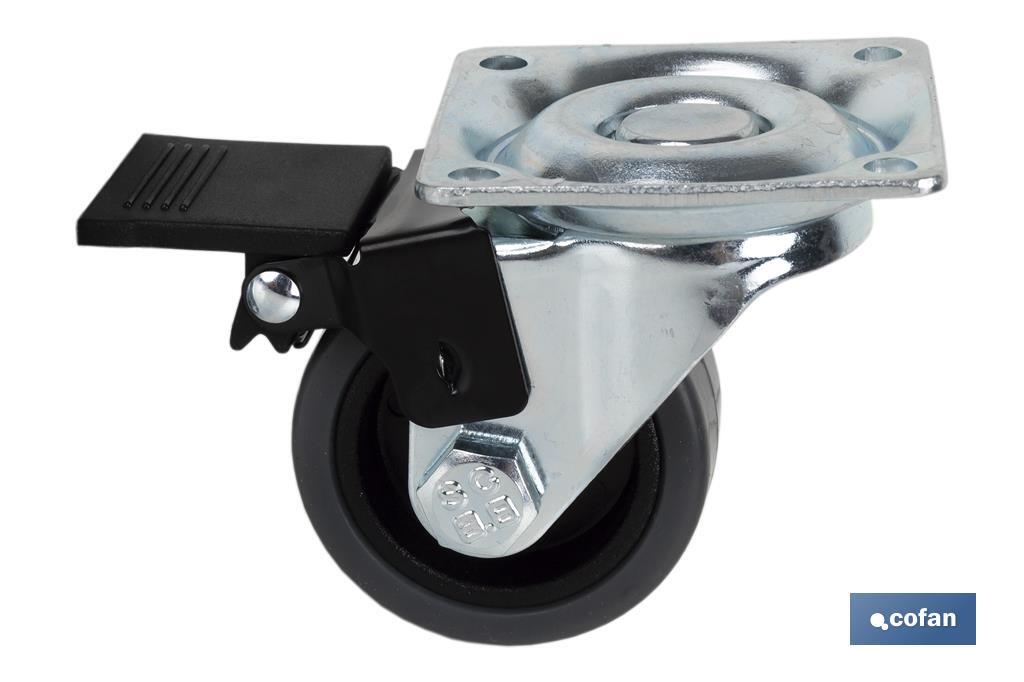 Cofan Roulette en caoutchouc gris avec plaque tournante et frein | Diamètres de 50 à 75 mm | Pour des poids de 36 kg jusqu'à 45 kg - Cofan
