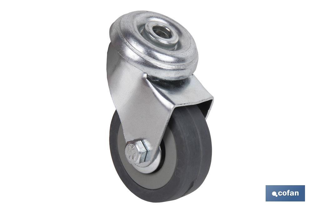 Grey rubber castor with single bolt hole | Available diameters from 30mm to 75mm | For loads from 25kg to 45kg - Cofan