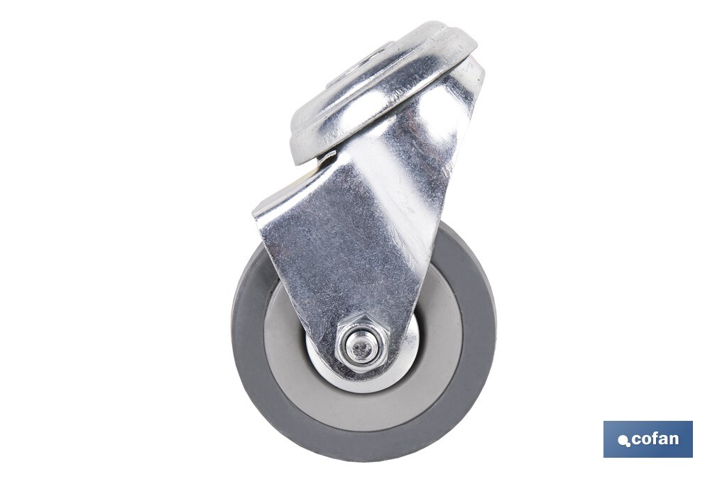 Roulette en caoutchouc gris pour vis traversant | Diamètres de 30 à 75 mm | Pour des poids de 25 kg jusqu'à 45 kg - Cofan