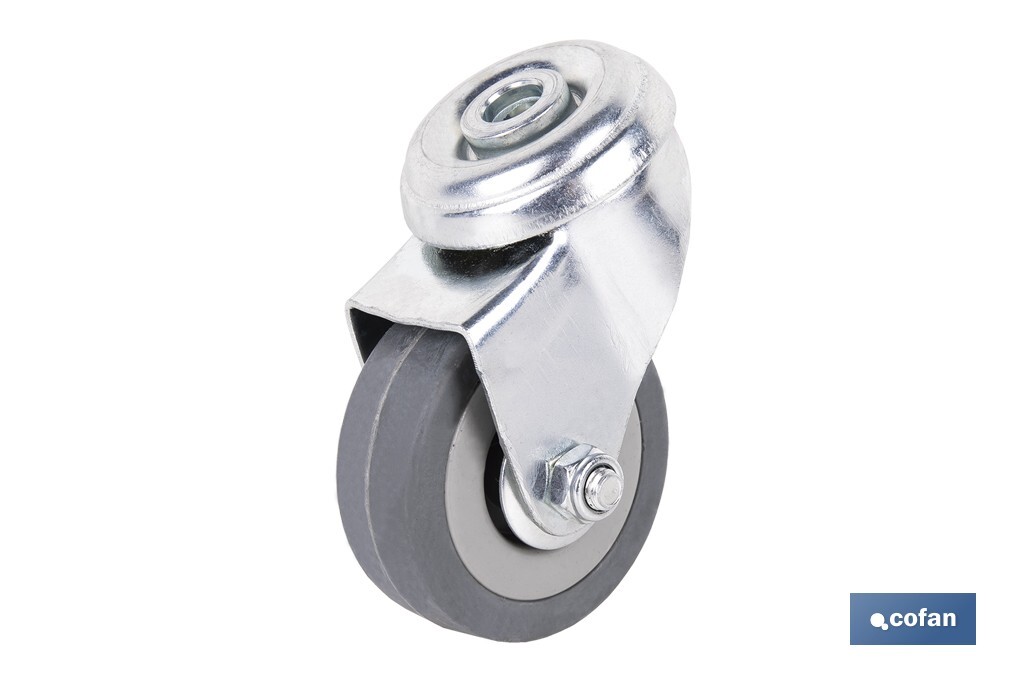Roulette en caoutchouc gris pour vis traversant | Diamètres de 30 à 75 mm | Pour des poids de 25 kg jusqu'à 45 kg - Cofan