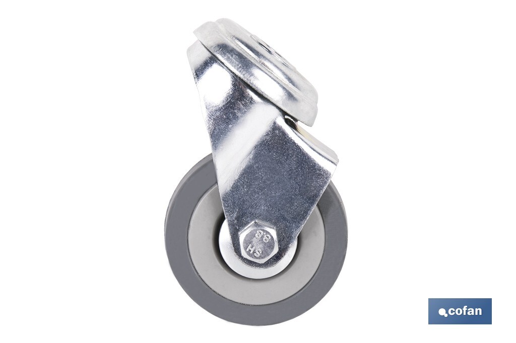 Roulette en caoutchouc gris pour vis traversant | Diamètres de 30 à 75 mm | Pour des poids de 25 kg jusqu'à 45 kg - Cofan