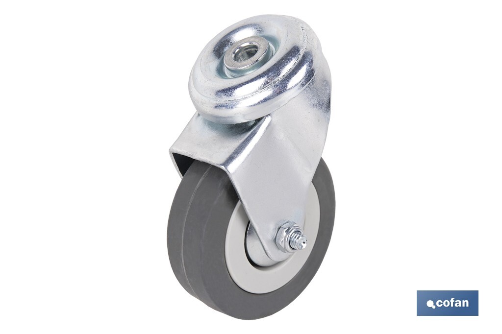 Roulette en caoutchouc gris pour vis traversant | Diamètres de 30 à 75 mm | Pour des poids de 25 kg jusqu'à 45 kg - Cofan