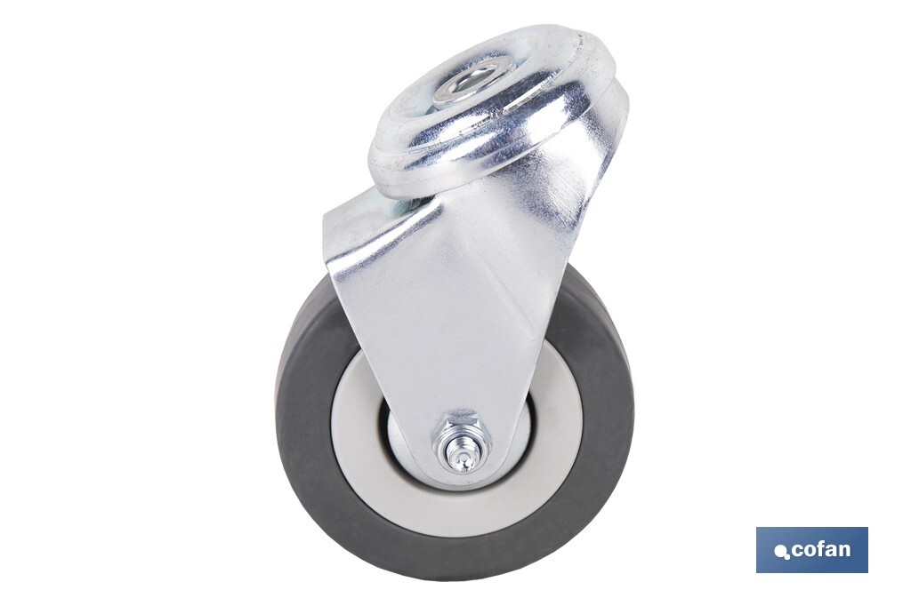 Roulette en caoutchouc gris pour vis traversant | Diamètres de 30 à 75 mm | Pour des poids de 25 kg jusqu'à 45 kg - Cofan