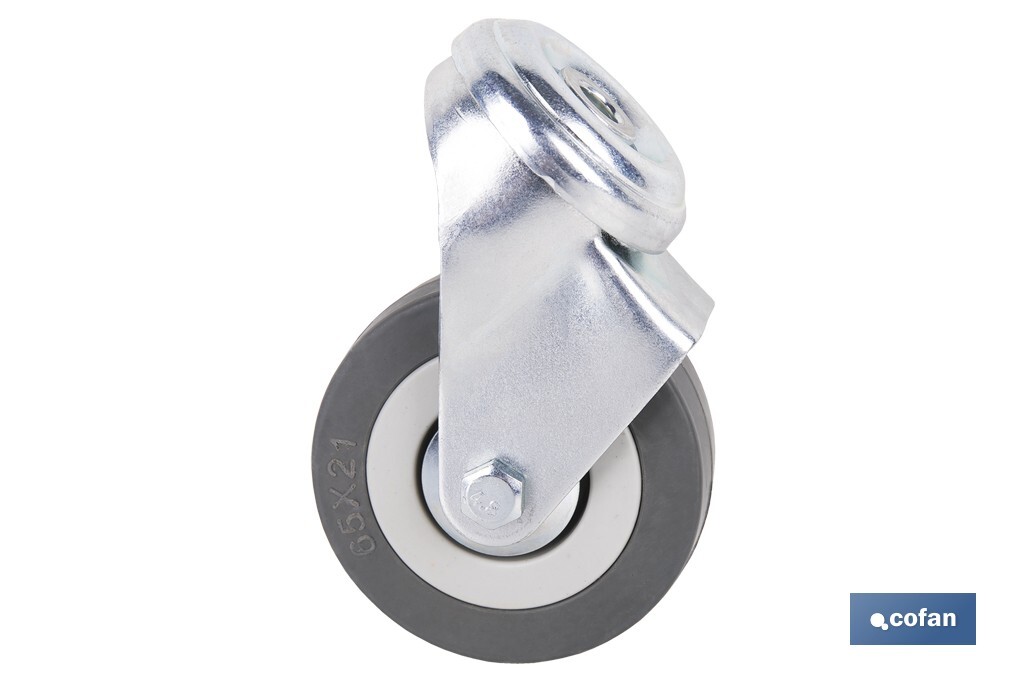 Roulette en caoutchouc gris pour vis traversant | Diamètres de 30 à 75 mm | Pour des poids de 25 kg jusqu'à 45 kg - Cofan