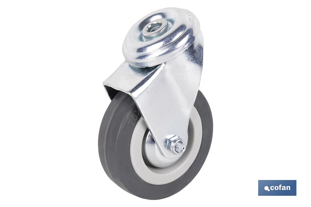 Roulette en caoutchouc gris pour vis traversant | Diamètres de 30 à 75 mm | Pour des poids de 25 kg jusqu'à 45 kg - Cofan