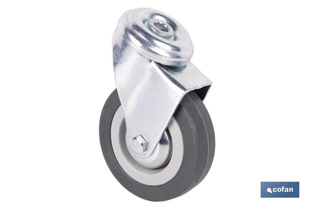 Roulette en caoutchouc gris pour vis traversant | Diamètres de 30 à 75 mm | Pour des poids de 25 kg jusqu'à 45 kg - Cofan