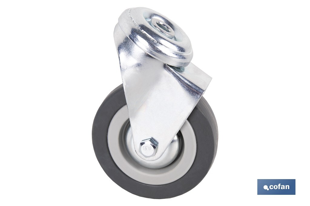 Roulette en caoutchouc gris pour vis traversant | Diamètres de 30 à 75 mm | Pour des poids de 25 kg jusqu'à 45 kg - Cofan