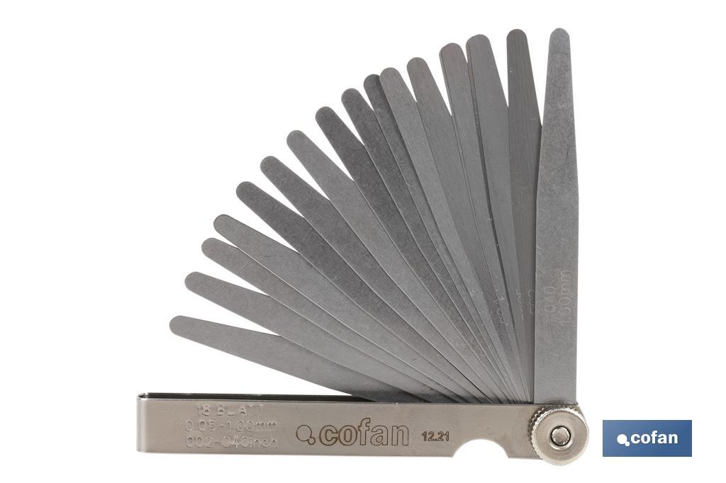 Feeler gauge 18 blades | Gap measuring tool | Available thicknesses from 0.002 to 0.040mm - Cofan