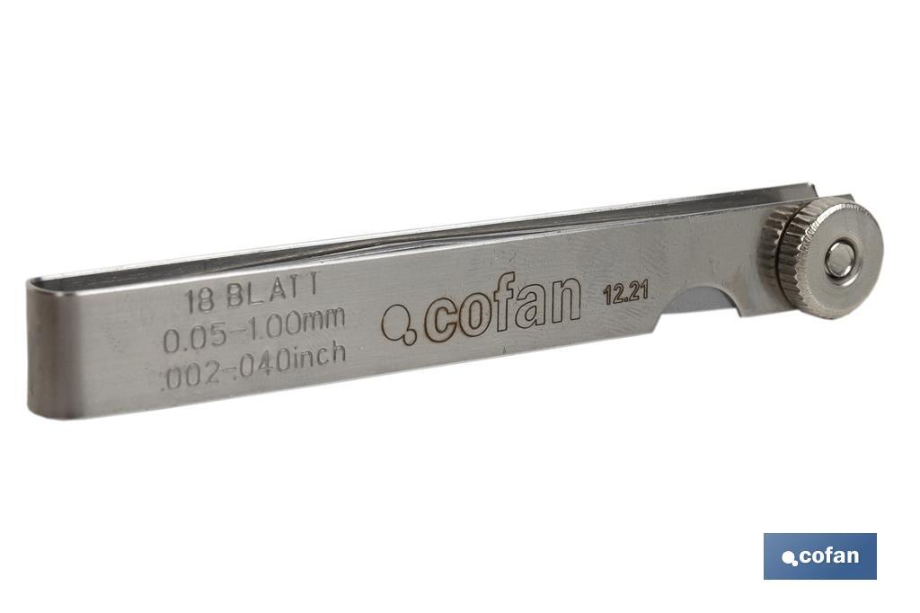 Feeler gauge 18 blades | Gap measuring tool | Available thicknesses from 0.002 to 0.040mm - Cofan