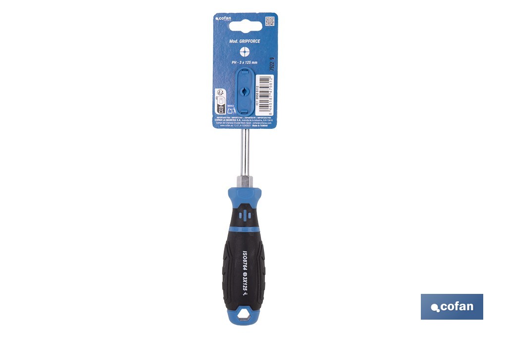 Destornillador Phillips con hexágono DIN ISO 8764-1 modelo Gripforce | Punta magnética y mango antideslizante | Disponible en diferentes tamaños - Cofan