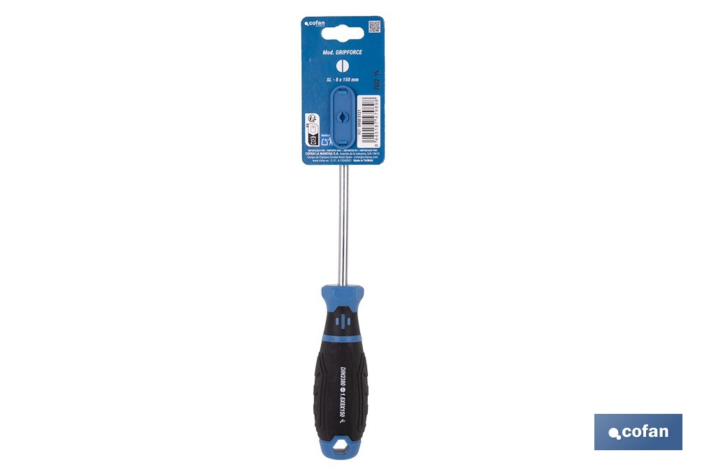 Destornillador plano DIN 5265 modelo Gripforce | Punta magnética y mango antideslizante | Disponible en diferentes tamaños - Cofan