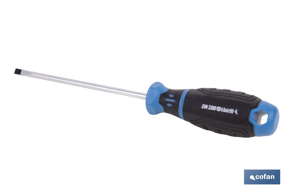 Destornillador plano electricista DIN 5265 modelo Gripforce | Punta magnética y mango antideslizante | Disponible en diferentes tamaños - Cofan