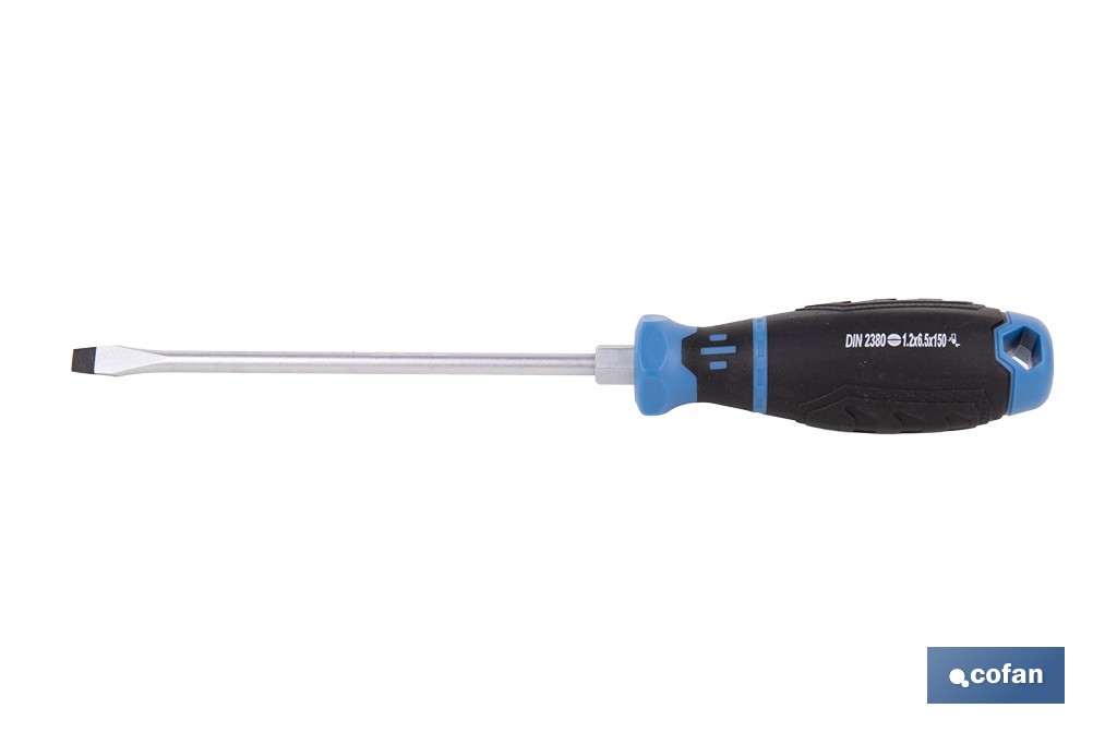 Destornillador plano con hexágono DIN 5265 modelo Gripforce | Punta magnética y mango antideslizante | Disponible en diferentes tamaños - Cofan