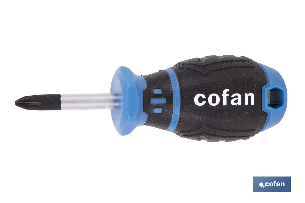 Destornillador corto de carrocero de Phillips, Pozidrive y plano. - Cofan