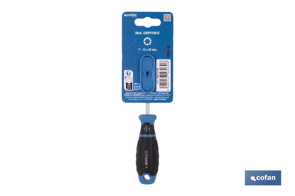 Destornillador Torx modelo DIN 50150 Gripforce | Punta magnética y mango antideslizante | Disponible en diferentes tamaños - Cofan