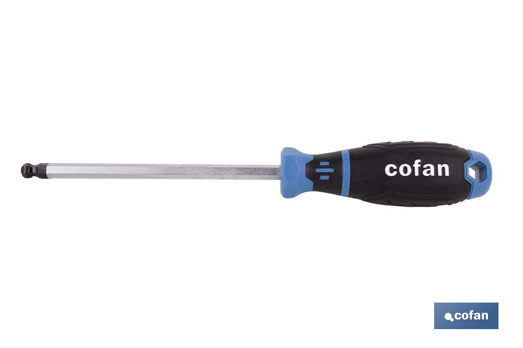 Destornillador hexagonal con punta esférica modelo Gripforce | Punta magnética y mango antideslizante | Disponible en diferentes tamaños - Cofan