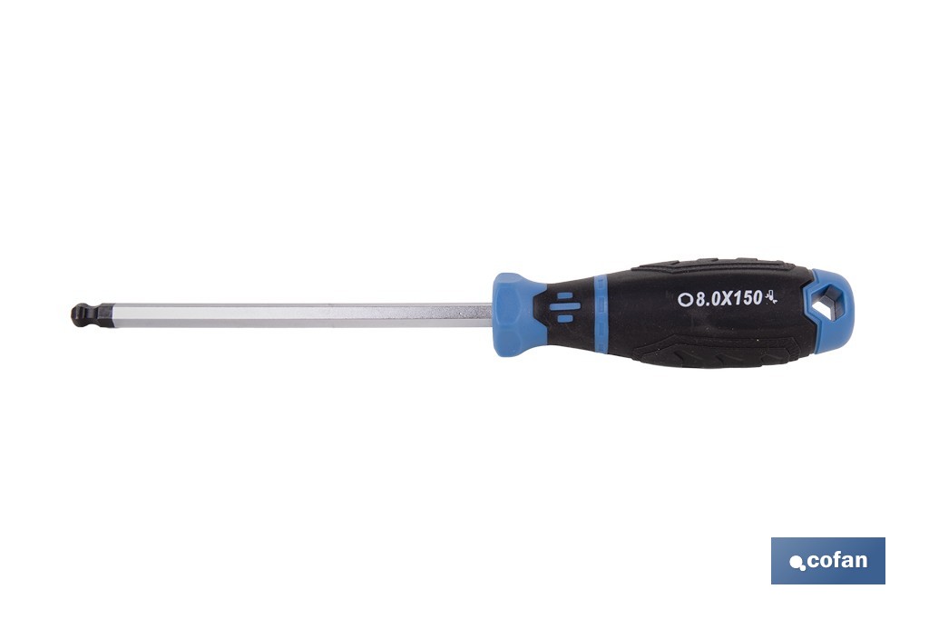 Destornillador hexagonal con punta esférica modelo Gripforce | Punta magnética y mango antideslizante | Disponible en diferentes tamaños - Cofan