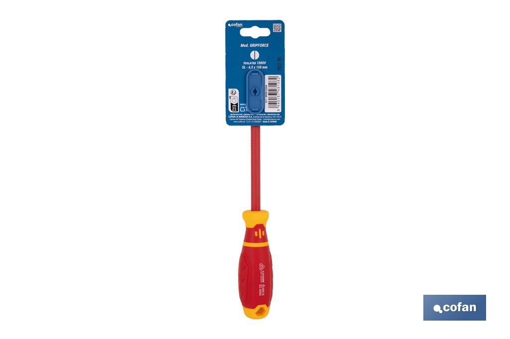 Destornillador plano aislado modelo Gripforce | Conforme a IEC 60900 y GS | Disponible en diferentes tamaños - Cofan