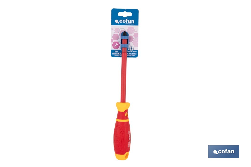 Destornillador Phillips aislado modelo Gripforce | Conforme a IEC 60900 y GS | Disponible en diferentes tamaños - Cofan