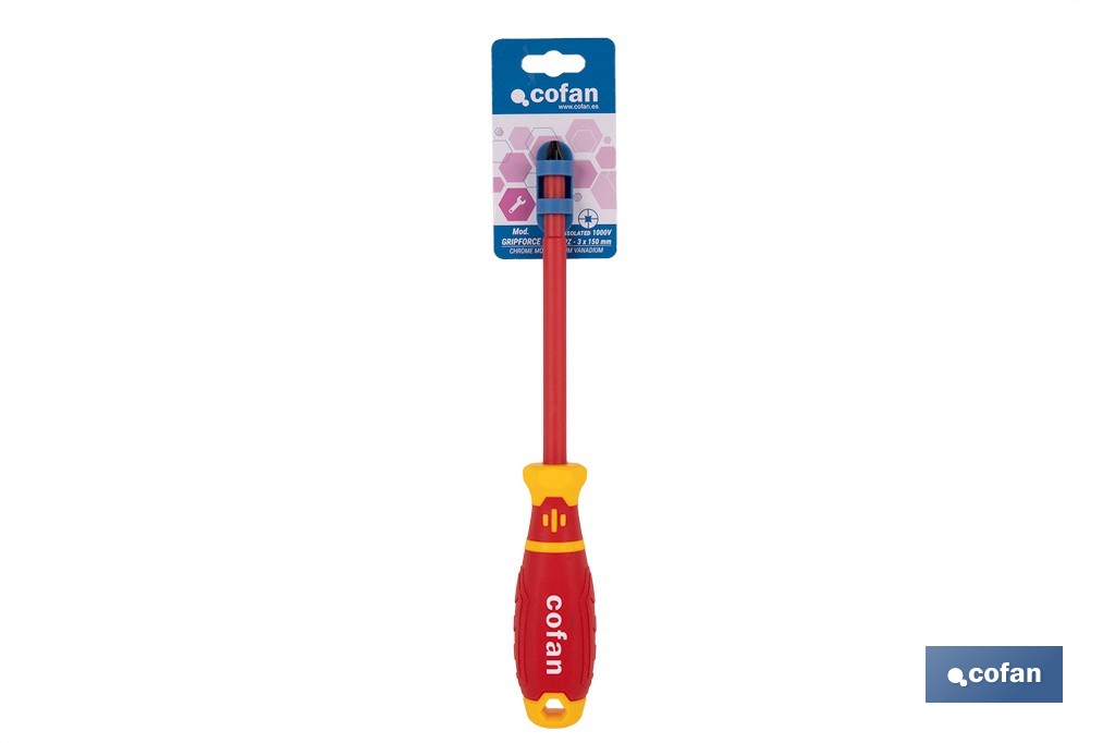 Destornillador Pozidrive aislado modelo Gripforce | Conforme a IEC 60900 y GS | Disponible en diferentes tamaños - Cofan